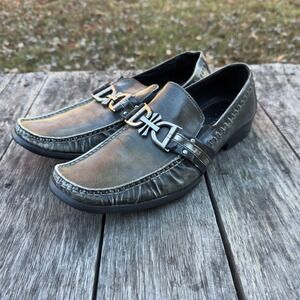 Robert Wayne Men's Black Silver Metallic Square Toe Loafer Dress Shoes Size 7